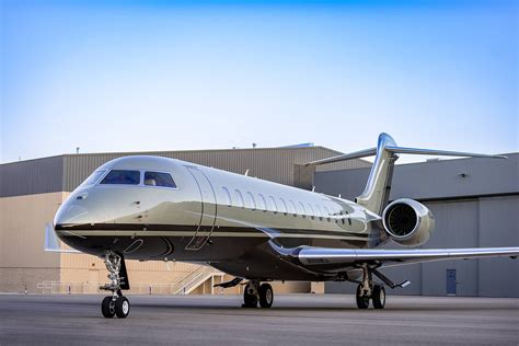 luxury Bombardier Global 7500 parked on executive airport ramp