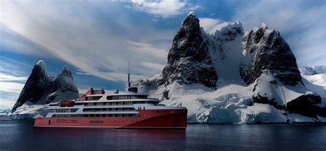 luxury interior of an Exploris expedition ship sailing through Antarctic ice flows