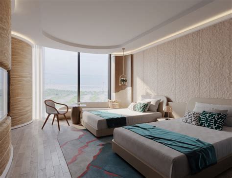 luxury pan am hotel interior rendering with 1960s design flair