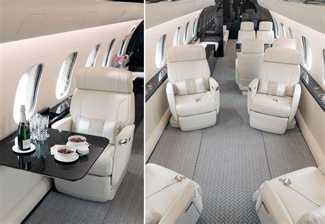 Luxury private charter jet cabin with premium catering and professional flight attendant