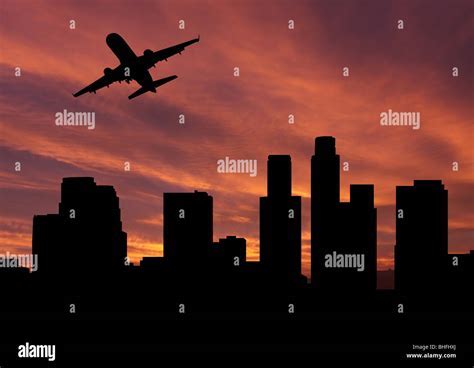 luxury private jet departing los angeles sunset cityscape