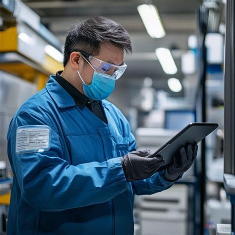 maintenance engineer using AI-assisted inspection interface on digital tablet