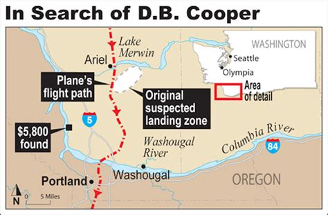 Map showing approximate D.B. Cooper jump zone over Washington state