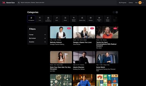 MasterClass homepage showcasing diverse topics and celebrity instructors