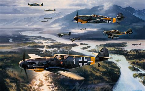 Messerschmitt Bf 109 formation over Europe WWII