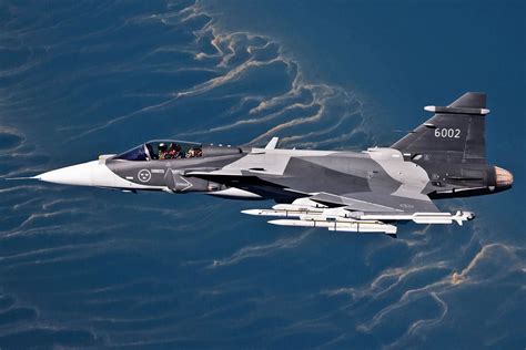 Meteor air-to-air missile mounted under Gripen fighter jet wing