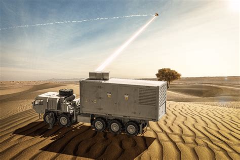 military AMP-HEL laser system tracking aerial drone target
