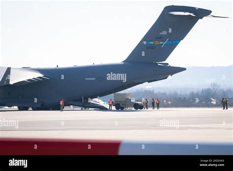military cargo aircraft unloading aid at Rzeszów–Jasionka Airport