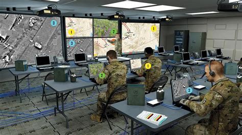 military personnel monitoring drone detection system in command center
