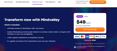 Mindvalley membership pricing table showing cost benefits of annual subscription