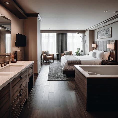modern hotel suite interior with separate living area