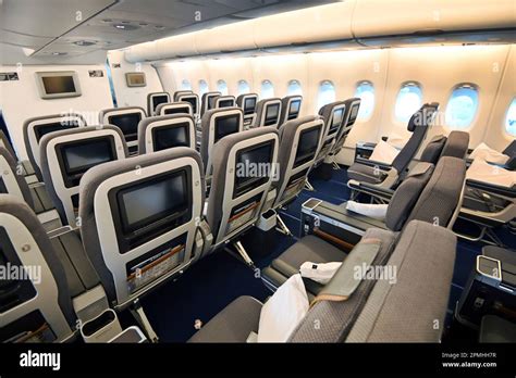 modern long haul aircraft premium economy cabin interior