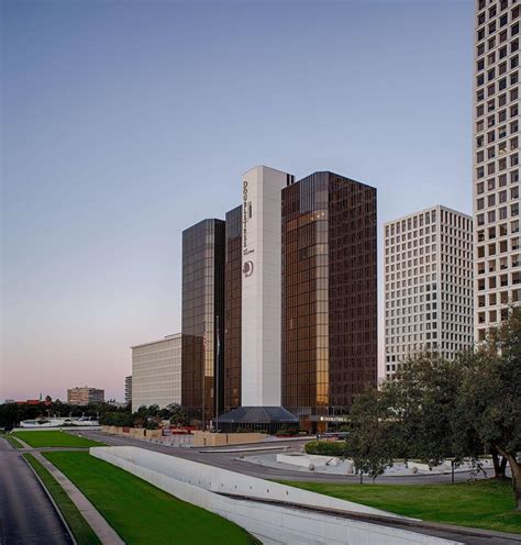Modern office building exterior of Greenway Plaza in Houston