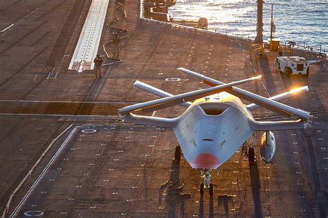 MQ-25 Stingray prototype on the flight deck of an aircraft carrier