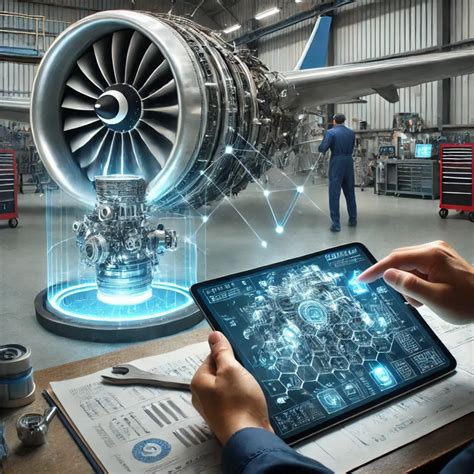 MRO technician demoing digital twin system for engine maintenance at MRO BEER 2025