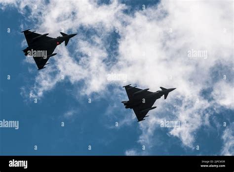 Multinational Eurofighter Typhoon formation during NATO air policing mission over Eastern Europe