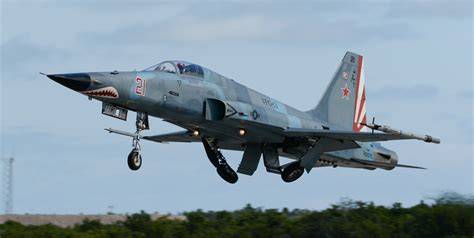 NAS Key West Florida F-5N aggressor aircraft and U.S. Navy F/A-18 air combat training over Florida Keys