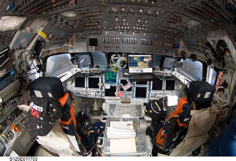 NASA space shuttle Atlantis cockpit with retrofitted glass displays during STS-101