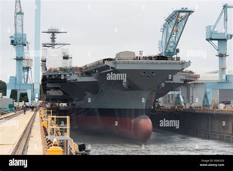 Newport News Shipbuilding dry dock constructing Gerald R Ford class aircraft carrier