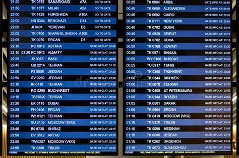 night flight schedule board showing international destinations
