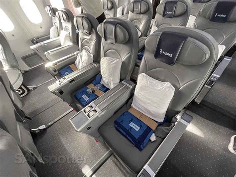 Norse Atlantic Boeing 787-9 economy cabin and Premium cabin on a long-haul flight