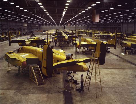 North American Aviation Kansas City B-25 production line workers assembling bombers