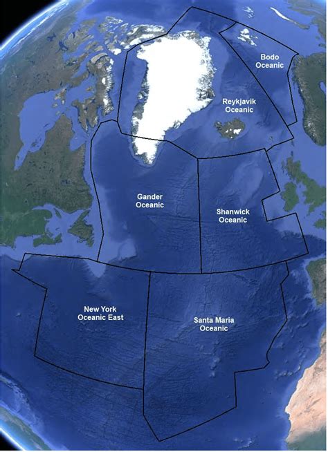 North Atlantic organized track system with Gander, Shanwick and Reykjavik oceanic control areas