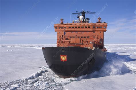 nuclear-powered Russian icebreaker sailing through thick polar ice