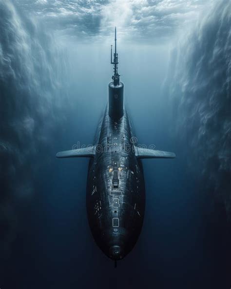 nuclear submarine moving silently through deep ocean waters