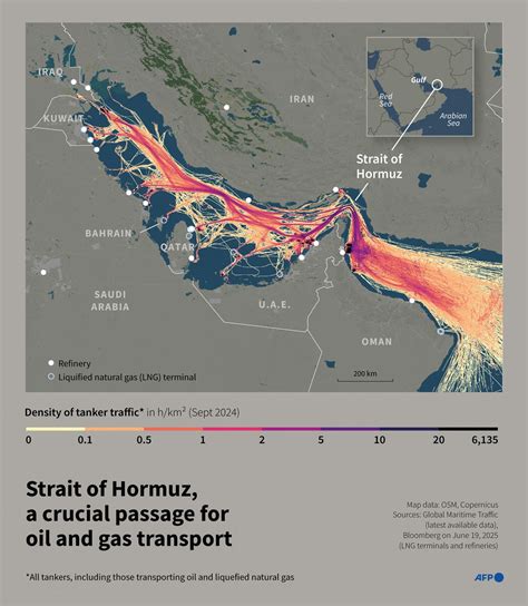 oil tanker traffic moving through the Strait of Hormuz global oil shipping route
