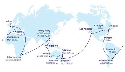 Oneworld Round-the-World fare map with major intercontinental connections highlighted