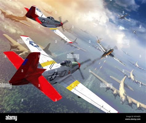 P-51D Mustang with bubble canopy escorting B-17 bombers over Germany