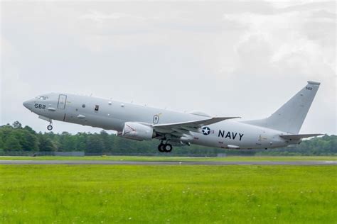 P-8A Poseidon maritime patrol aircraft flying over open ocean