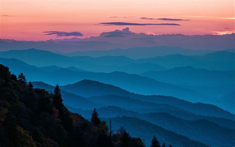 panoramic aerial view of Blue Ridge Mountains from helicopter at golden hour