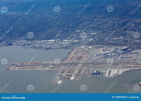 panoramic night view of SFO International Terminal with European flights departing