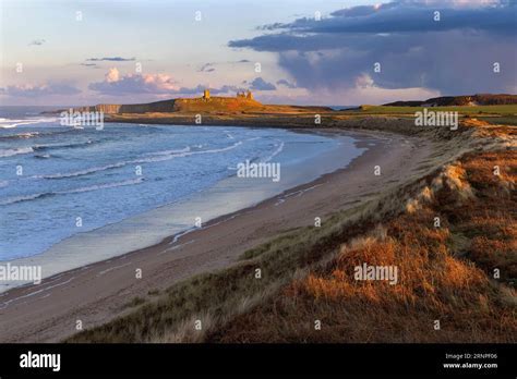 panoramic view of embleton bay northumberland coast under clear blue sky