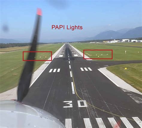 PAPI lights in operation during dusk approach