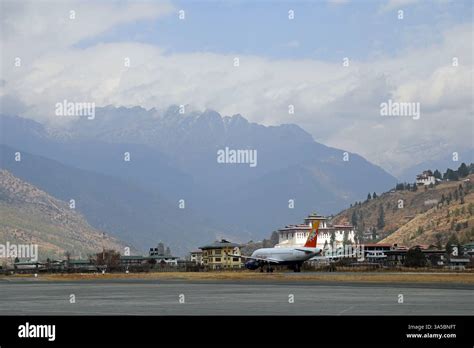 Paro International Airport Himalayan valley approach with Airbus A319
