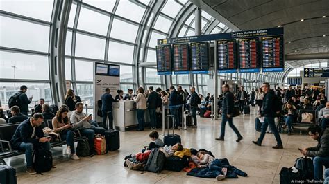 passengers checking departure board after United flight cancellations in Paris Charles de Gaulle
