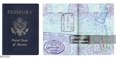 passport with summer travel visas and airplane tickets on table