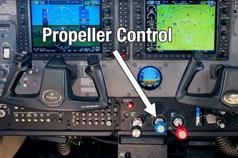 pilot adjusting propeller control during high-altitude cruise