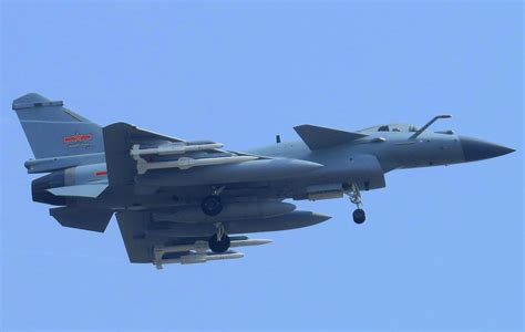 PLAAF J-10C in air show configuration highlighting WS-10 engine nozzle and DSI intake