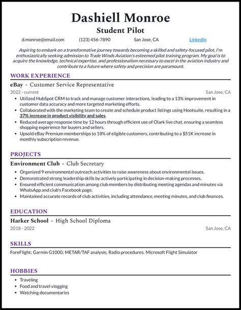 polished professional student pilot resume