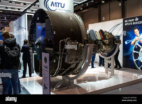 Pratt Whitney geared turbofan engine maintenance workshop close view