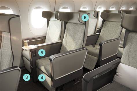 premium economy recliner seat with 38-inch pitch and leg rest on an Airbus A350