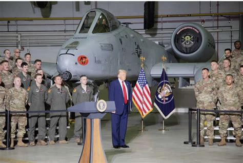 President Trump addressing Airmen during the F-15EX announcement ceremony at Selfridge Air National Guard Base