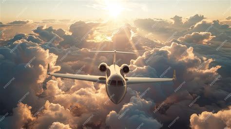 pressurized business jet ascending through cloud layers