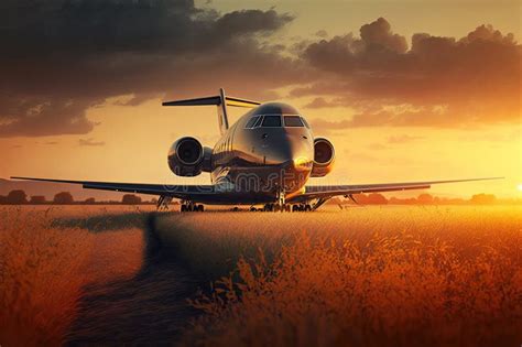 private jet landing at greater binghamton airport during sunset with hangars in background