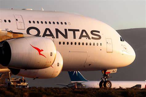 Qantas Airbus A380 departing Los Angeles International Airport for Sydney