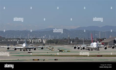 Qantas Airbus A380 taxiing at Los Angeles International Airport